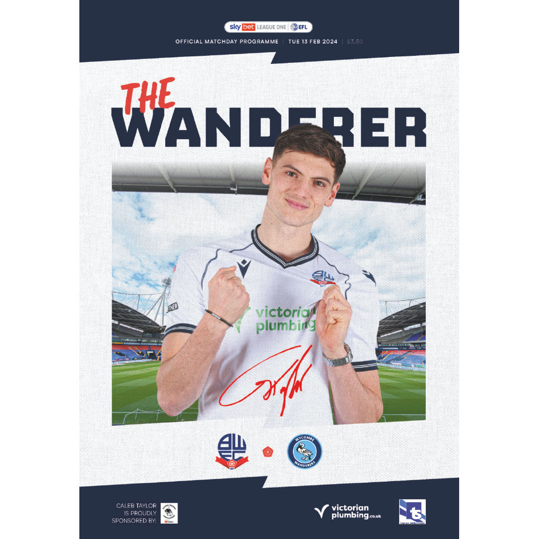 Bolton Wanderers v Wycombe Wanderers football programmes
