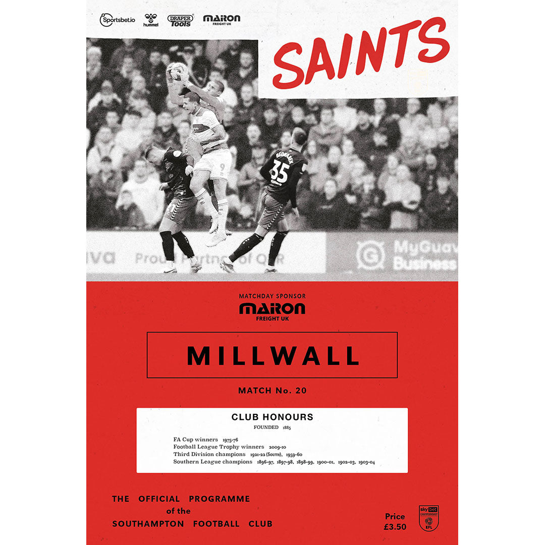Southampton v Millwall football programmes