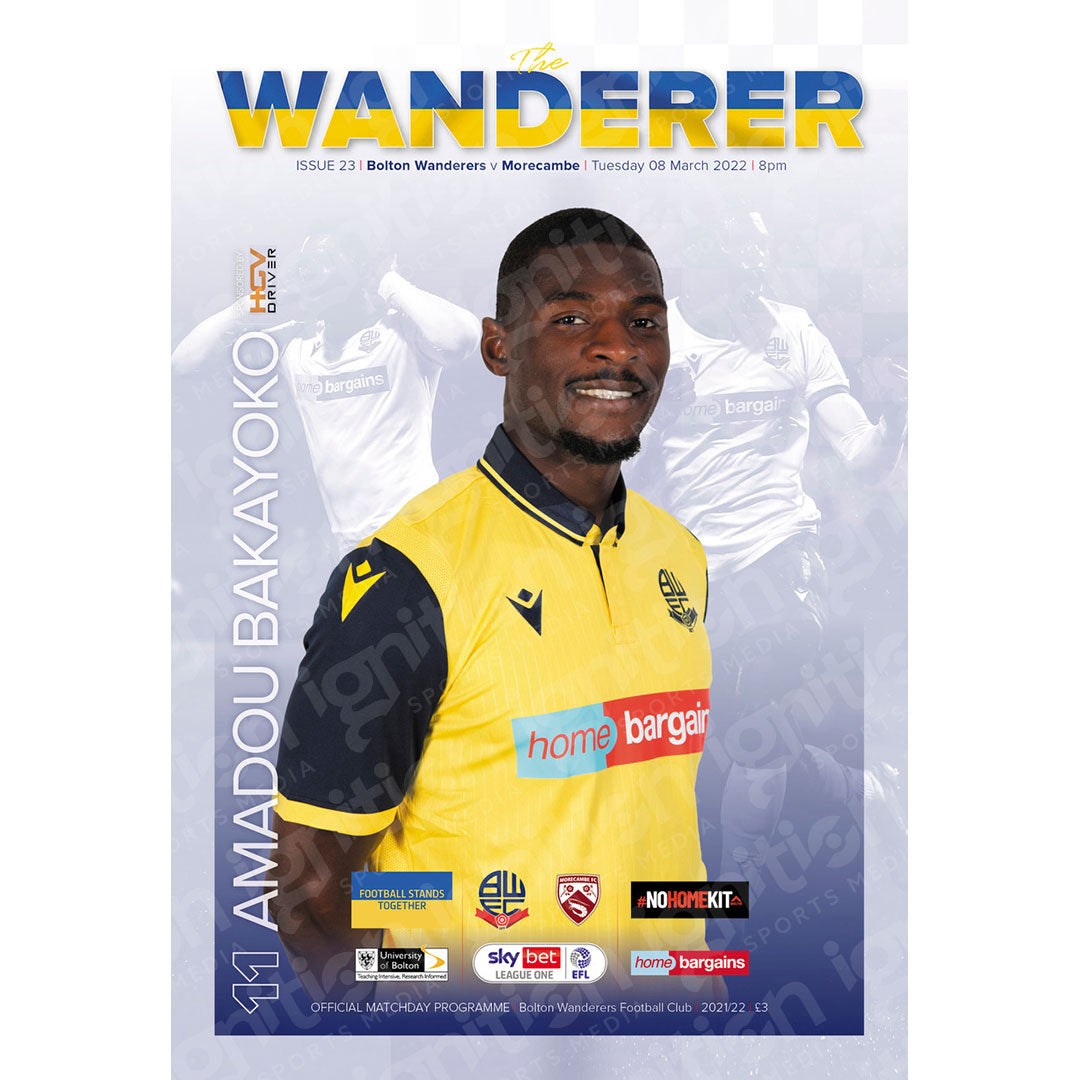 Bolton Wanderers vs Morecambe football programmes