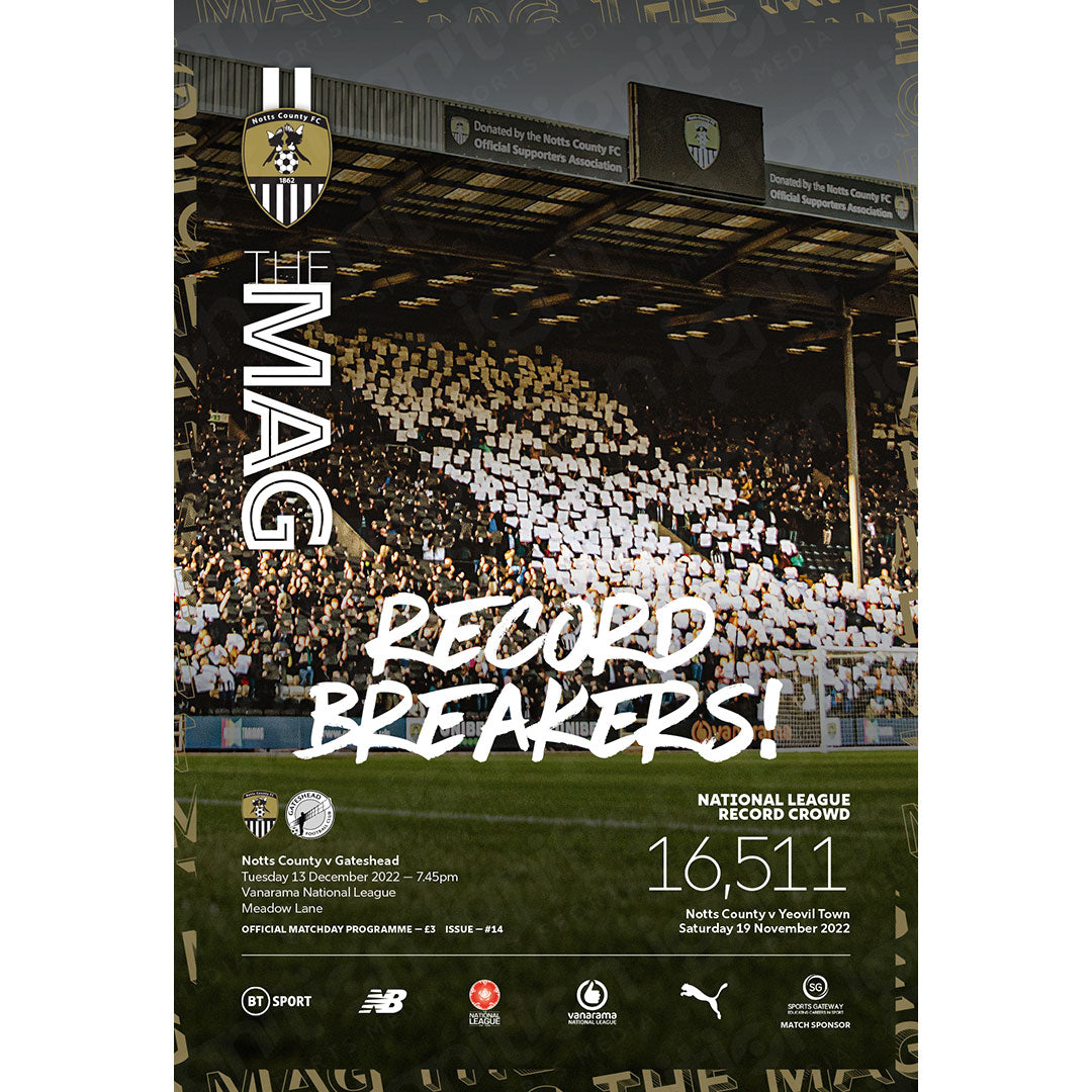 Notts County vs Gateshead football programmes